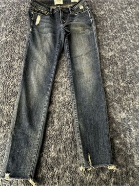 Frame Denim Straight Leg Distressed Dark Blue Jeans